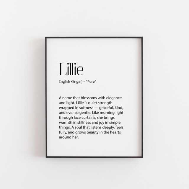 Lillie Name Meaning Print - Gentle & Elegant Wall Art For Girls, Baby Definition, Nursery Decor, Soft Personalized Gift Unique - image 1