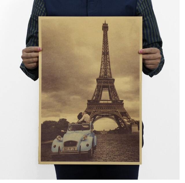 Vintage Film Posters Romantic Photo The Eiffel Tower in Paris, France Retro Character Building Kraft Paper Adornment Wall Poster