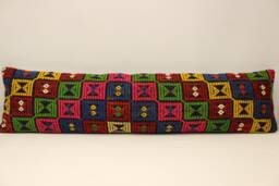 King Size Kilim Pillow Cover 12x48, Vintage Wool Lumbar - thumbnail 1