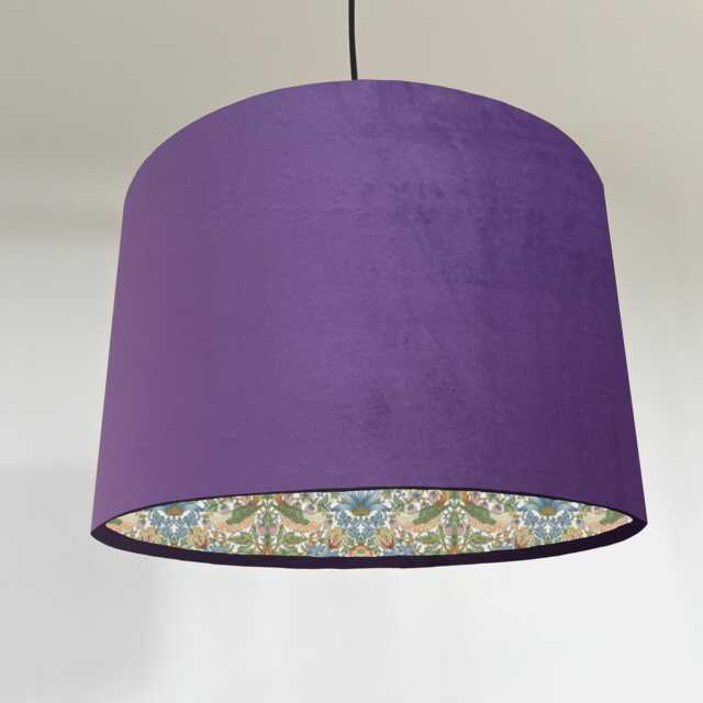 Purple Velvet Drum Lampshade/ Ceiling Shade William Morris Strawberry Thief Sky Interior - image 1