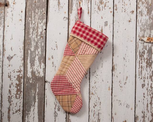 Vintage Quilt Christmas Stocking Farmhouse Star Patchwork - image 1