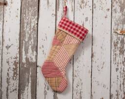 Vintage Quilt Christmas Stocking Farmhouse Star Patchwork - thumbnail 1