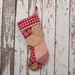 Vintage Quilt Christmas Stocking Farmhouse Star Patchwork - thumbnail 2