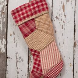 Vintage Quilt Christmas Stocking Farmhouse Star Patchwork - thumbnail 3