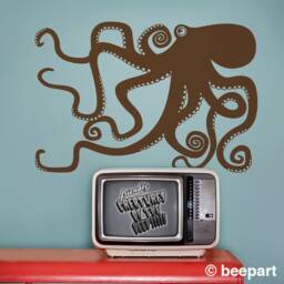 Octopus Vinyl Wall Decal, Illustrated Sea Creature Design - thumbnail 1