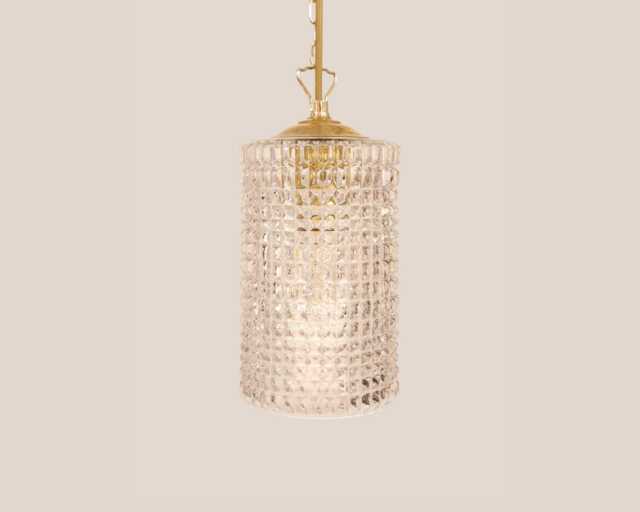 Darja Vintage Pendant Light Handcrafted Glass Lamp Textured Retro Ceiling Fixture Yugoslavia Gold Brass - image 1