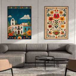 Set Of 2 Mexican Posters, Wall Art, Botanical Prints, Latin Floral Traditional Gift, Gift - thumbnail 3