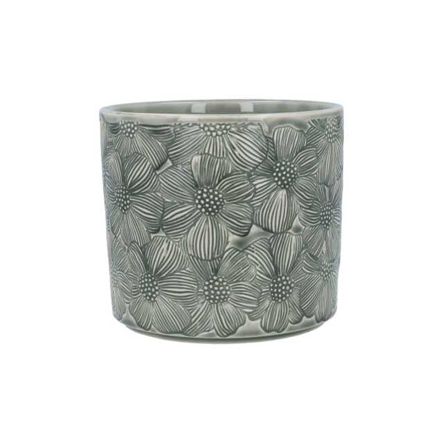 Grey Cosmos Plant Pot - Light Flower Pattern Ceramic Planter Home Decor Stoneware Cover - image 1
