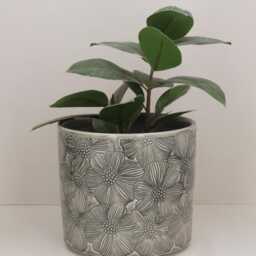 Grey Cosmos Plant Pot - Light Flower Pattern Ceramic Planter Home Decor Stoneware Cover - thumbnail 4