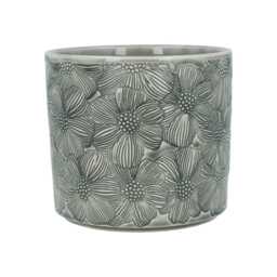 Grey Cosmos Plant Pot - Light Flower Pattern Ceramic Planter Home Decor Stoneware Cover - thumbnail 2