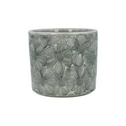 Grey Cosmos Plant Pot - Light Flower Pattern Ceramic Planter Home Decor Stoneware Cover - thumbnail 1