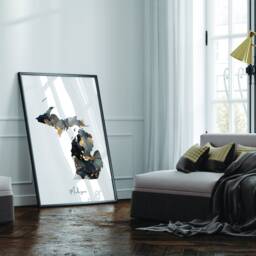 Michigan Map Black & Gold Wall Art Print Us State - Usa United States Of America - thumbnail 2
