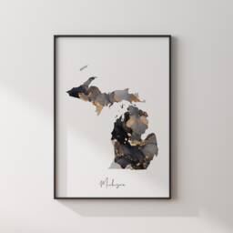 Michigan Map Black & Gold Wall Art Print Us State - Usa United States Of America - thumbnail 3
