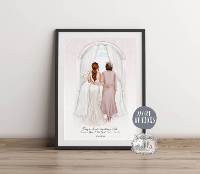 Bride & Mother Gift, Custom Portrait Art, Of The Custom, Bridal Drawing, Wedding Gift For - image 1