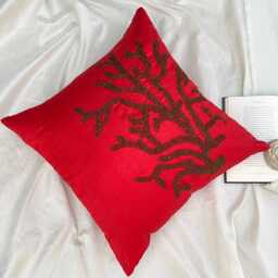 Red Art Silk Beaded Sea Creature Pattern, Beach Style Throw Pillow Cover/Euro Sham - Coral Rhapsody - thumbnail 3