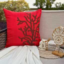 Red Art Silk Beaded Sea Creature Pattern, Beach Style Throw Pillow Cover/Euro Sham - Coral Rhapsody - thumbnail 2