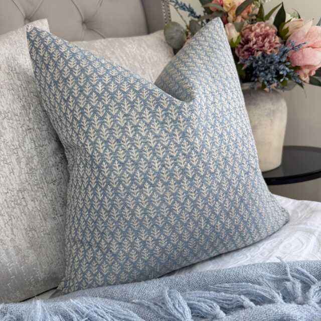 Elm Leaf Cushion Cover John Lewis French Blue Woven Design Pillow Case Handmade in UK - image 1