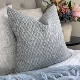 Elm Leaf Cushion Cover John Lewis French Blue Woven Design Pillow Case Handmade in UK - thumbnail 1