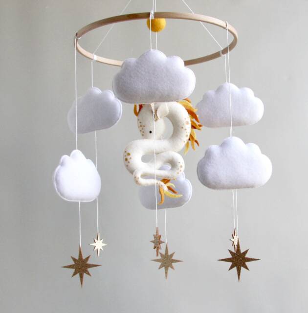 Dragon Baby Mobile Boy Girl Baby Shower Gift For Newborn First Time Mom Cloud Stars Nursery Congratulations - image 1