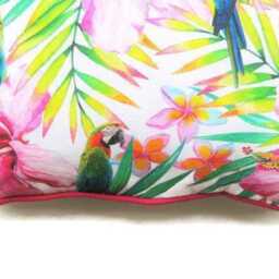Parrots & Tropical Flowers, Pink, Citrus Green, Yellow, Turquoise Blue Cotton Cushion Cover, Decorative Throw Pillow Home Decor - thumbnail 3