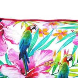 Parrots & Tropical Flowers, Pink, Citrus Green, Yellow, Turquoise Blue Cotton Cushion Cover, Decorative Throw Pillow Home Decor - thumbnail 2
