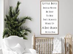 Little Boys Should Never Be Sent To Bed Sign-Peter Pan Sign-Baby Boy Wall Art-Nursery Wooden Sign-Kids Room Art-Boy Baby Shower Gift - thumbnail 1