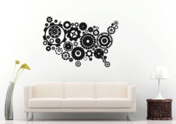 Usa Map United States Teamwork Mechanical Gears Hard Effort Success Build Office Motivation Wall Sticker Decal Vinyl Mural Decor Art L2390 - thumbnail 1