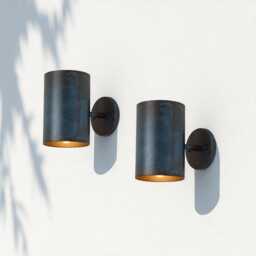 Handmade Copper Wall Sconce Dark Blue Patina, Industrial Accent Light - thumbnail 3