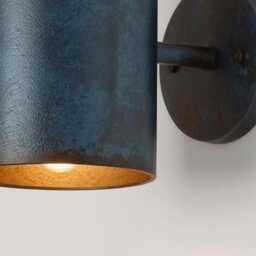 Handmade Copper Wall Sconce Dark Blue Patina, Industrial Accent Light - thumbnail 2