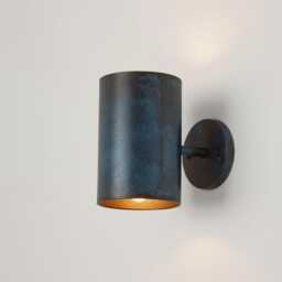 Handmade Copper Wall Sconce Dark Blue Patina, Industrial Accent Light - thumbnail 1