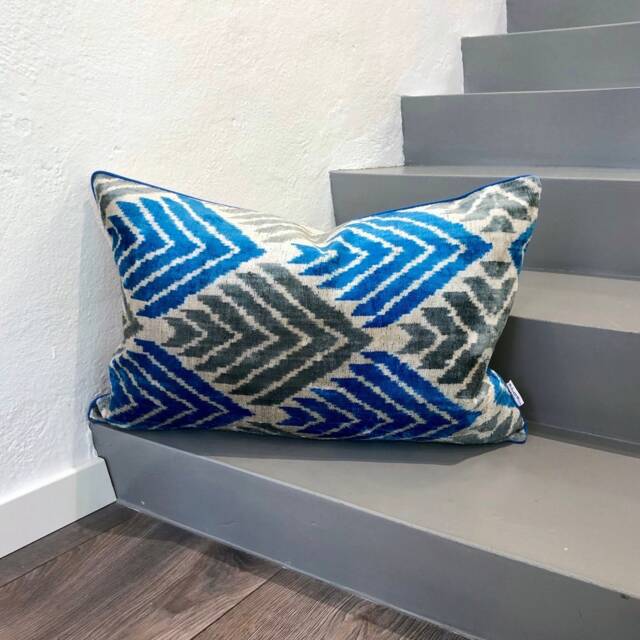 Velvet Ikat Pillow Cover Windcraft - Decorative Cushion For Sofa Or Bed - image 1