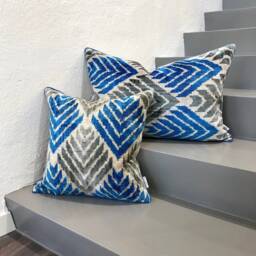 Velvet Ikat Pillow Cover Windcraft - Decorative Cushion For Sofa Or Bed - thumbnail 3