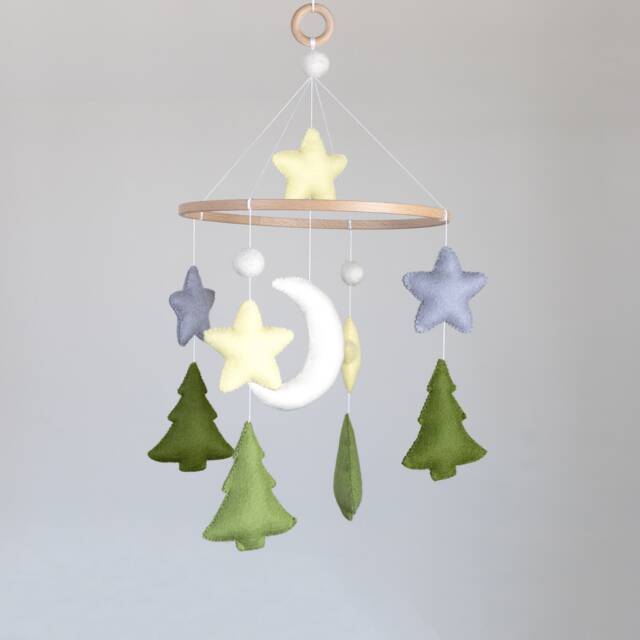Felt Baby Mobile With Moon, Stars & Trees, Nursery Decor - image 1