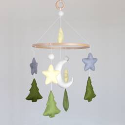 Felt Baby Mobile With Moon, Stars & Trees, Nursery Decor - thumbnail 3