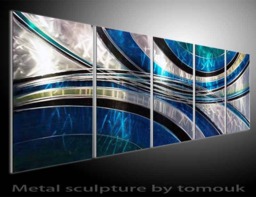 Abstract Metal Wall Art Sculpture - Blue Contemporary Decor - thumbnail 1