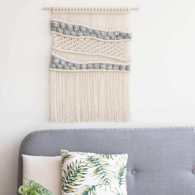 "Large Macrame Wall Hanging - Woven Tapestry -Bohemian Hagning Curtains -Home Decor ""Organic Gray" - image 1