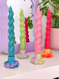 Jesmonite Twisted Taper Candle Holder - Marbled Retro Funky Home Decor