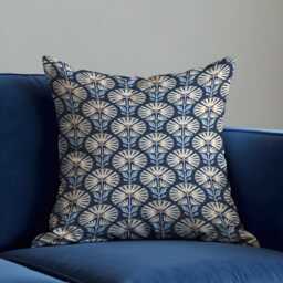 Navy Floral Cushion Cover, Mid Century Throw Pillowcase, Retro Botanical Decorative Case