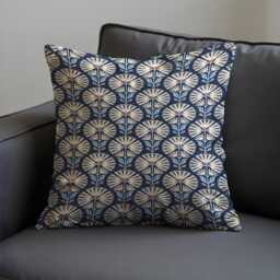 Navy Floral Cushion Cover, Mid Century Throw Pillowcase, Retro Botanical Decorative Case - thumbnail 3