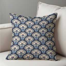 Navy Floral Cushion Cover, Mid Century Throw Pillowcase, Retro Botanical Decorative Case - thumbnail 2