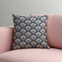 Navy Floral Cushion Cover, Mid Century Throw Pillowcase, Retro Botanical Decorative Case - thumbnail 4