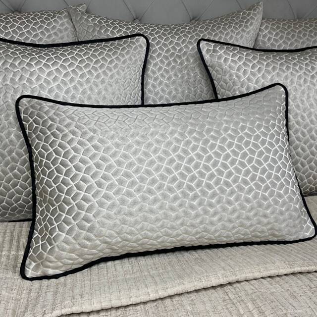 Prestigious Textiles Origami Platinum Fabric - Luxury Cushion Cover, Black Piped Pillow Cover Double Sided Throw Bed Sofa - image 1