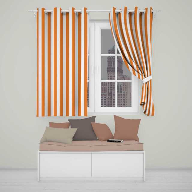Orange & White Wavy Stripe Abstract Seamless Pattern Readymade Eyelet Ring Top Thermal 100% Blackout Curtains - image 1