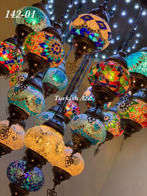 Turkish Mosaic Chandelier With 21 Medium Globes - With Remote , ID 142 - image 1