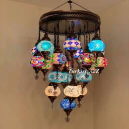 Turkish Mosaic Chandelier With 21 Medium Globes - With Remote , ID 142 - thumbnail 2