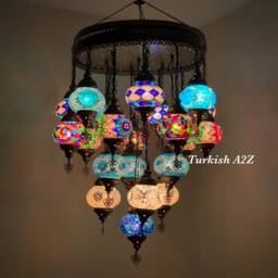 Turkish Mosaic Chandelier With 21 Medium Globes - With Remote , ID 142 - thumbnail 3