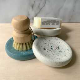 Terrazzo Cement Soap Dish With Drainage Holes - Bathroom Sink Accessory For Shampoo Bars - thumbnail 2