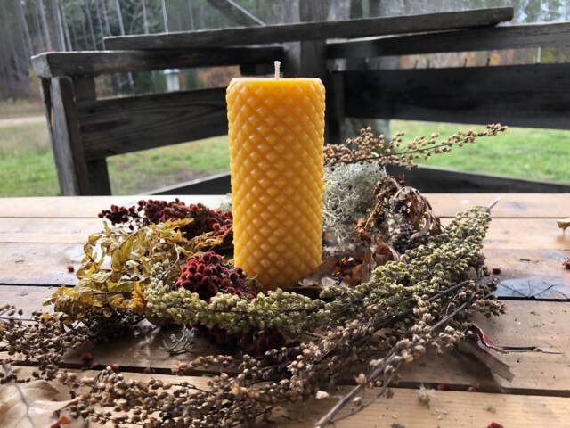 Michigan Beeswax Candle Diamond Cylinder Pillar, Rustic Farmhouse Decor - image 1