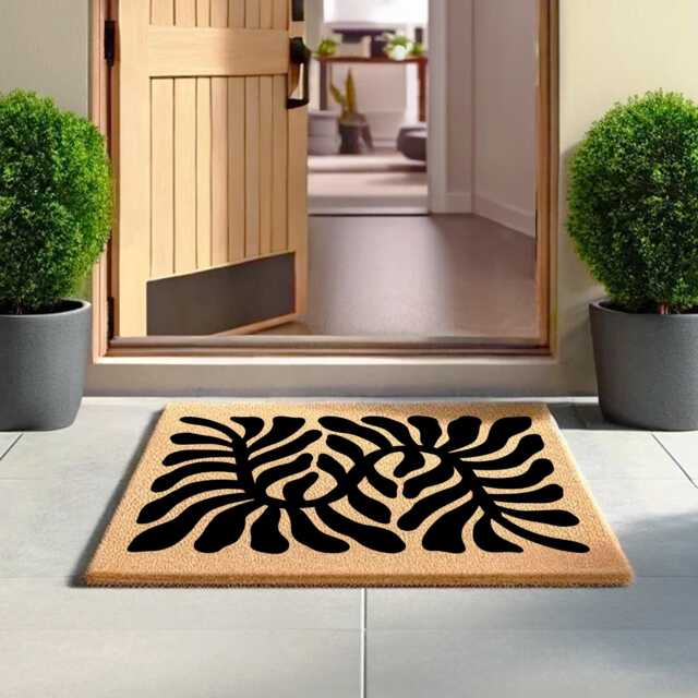 Modern Leaf Design Mat, Zigzag Doormat, Unique Entryway Rug, Nature Inspired Housewarming Gift, Gift For Her, Outdoor Rug - image 1