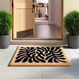 Modern Leaf Design Mat, Zigzag Doormat, Unique Entryway Rug, Nature Inspired Housewarming Gift, Gift For Her, Outdoor Rug - thumbnail 1